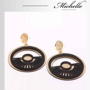 Geometric gold and black earrings